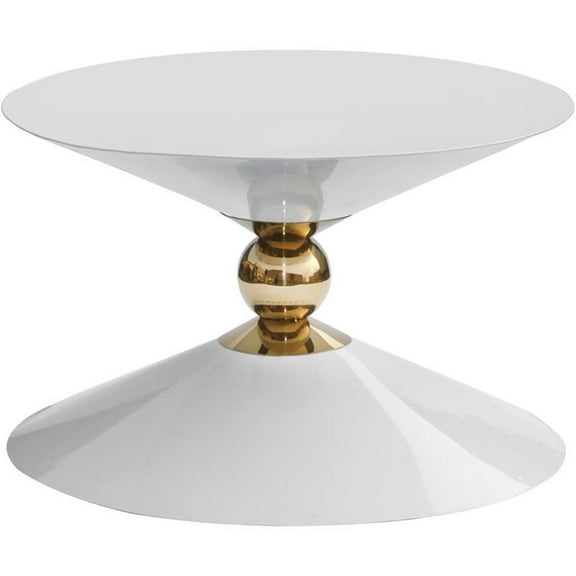 Pemberly Row White and Gold Metal Hourglass Shaped Coffee Table