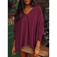 thumbnail image 3 of Top Dokotoo para mujer, moda primaveral, cuello en V, rojo, poliéster M, 3 of 4