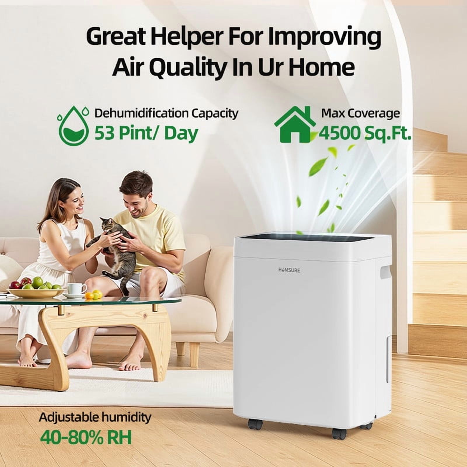 Edendirect 53 pt.4,500 Sq.Ft. White Dehumidify Efficiently Dehumidifier,with Drain Hose,Bucket,Auto Defrost,Low Noise