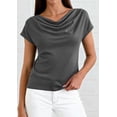 thumbnail image 3 of PRETTYGARDEN Blouses for Women Dressy Casual Summer Cowl Neck Short Sleeve Tops Spring Work Office Teacher Shirts, 3 of 10