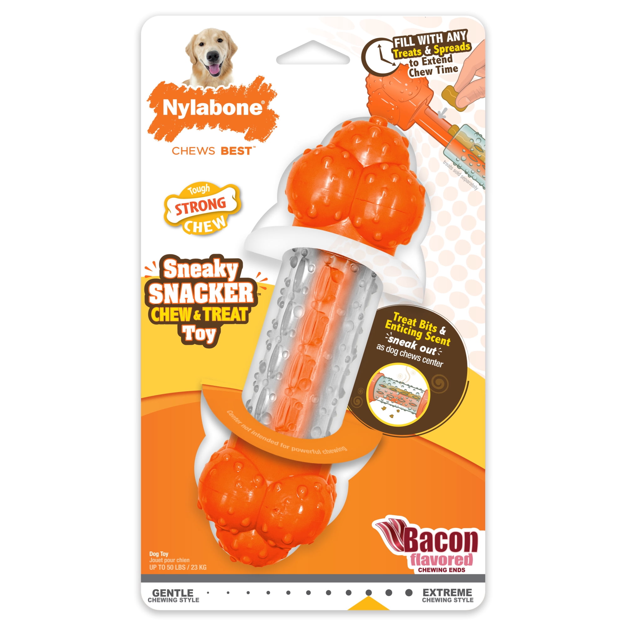 Nylabone Sneaky Snacker Dog Treat Toy Bacon Orange Large (1 Count)