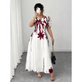thumbnail image 3 of Red And White Plus Size Women A-Line Waist-Cinched Midi Dress With Bold Floral Print, 3 of 8