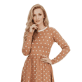 thumbnail image 3 of Yemak Women's Long Sleeve Baby Doll Polka Dot Patterned Sweater Dress Tan/Ivory-M-BD, 3 of 5
