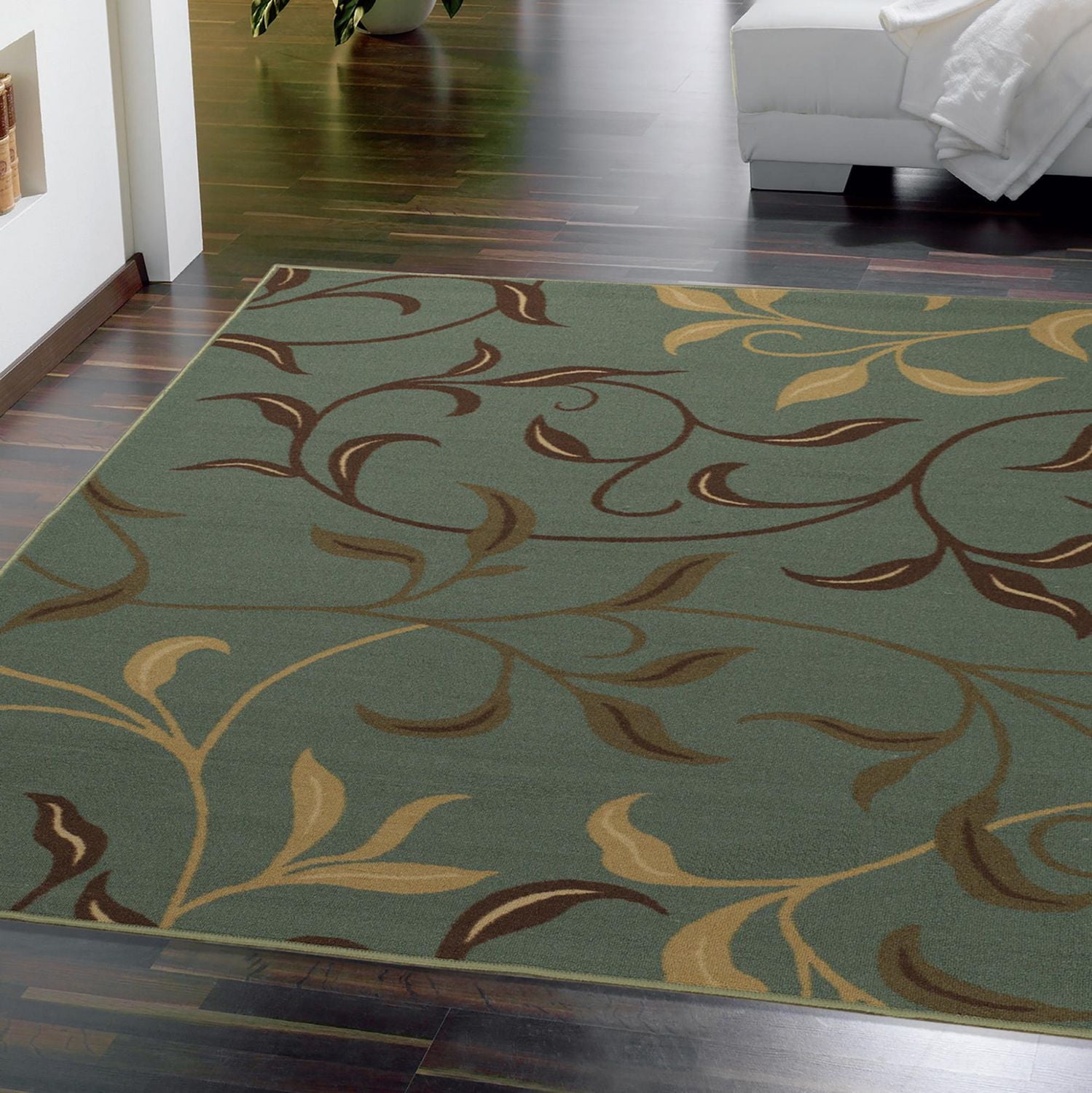 Tapis de couloir contemporain à motif feuilles et sous-couche en caoutchouc la collection Ottohome