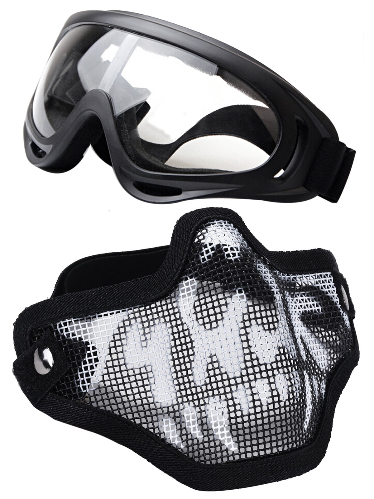 Outgeek Tactical Equipment Paintball Half Face Steel Mesh Mask and Goggles Set (Black & White) by Outgeek