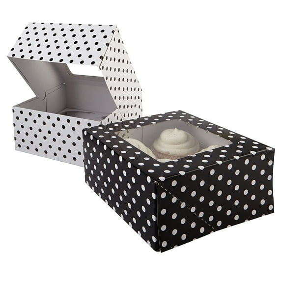 3 Sheets (18 total) Black & White Polka Dot Cupcake Window Boxes by Celebrate It - Fits 4 Cupcakes - Bulk 6 Pack