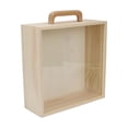 thumbnail image 1 of Wooden Box with Handle Unpainted Empty with Slide Lid Unfinished Wood Boxes Acrylic Lid Small, 1 of 8