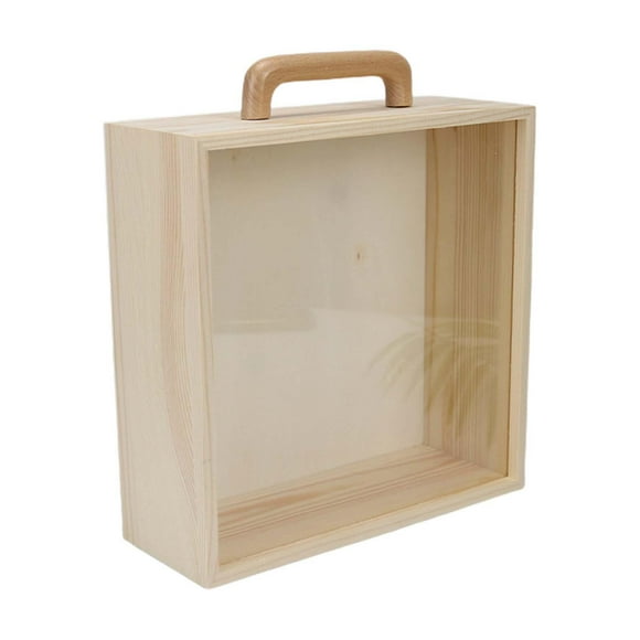 Caja de madera con asa, caja de madera sin pintar, tapa deslizante vacía portátil, caja de madera Tapa acrílica pequeña