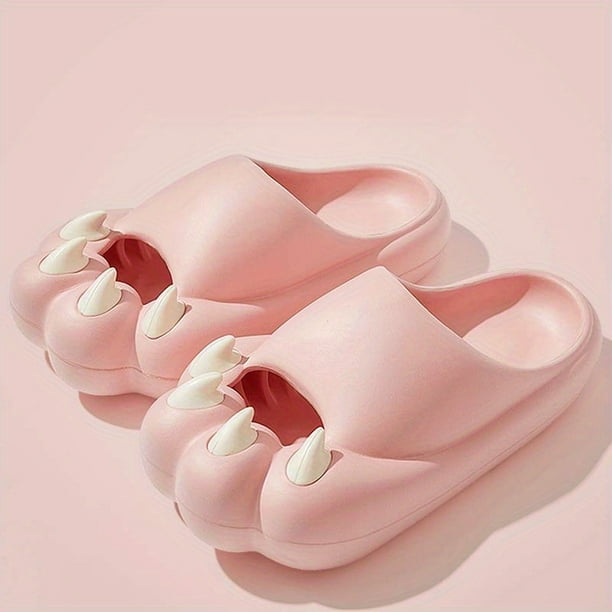 Chanclas Con Diseño De Garra De Gato Kawaii Para Mujer, Zapatos Ligeros Con Punta Cerrada, Zapatos Informales Para Interiores Para Mujer