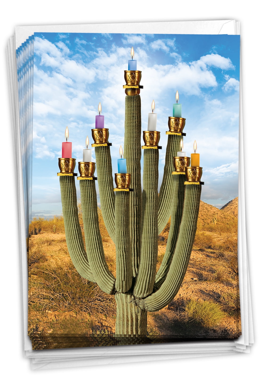 12 Cactus Menorah Hanukkah Cards - Bulk Boxed Set of Holiday Greetings