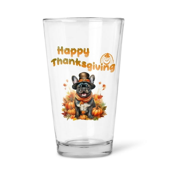 Happy Thanksgiving French Bulldog Welcome Thankful Fall Autumn Pumpkin 16oz Pint Beer Glass Mug Dog Lover Gifts Beer Glasses Cup - 02021