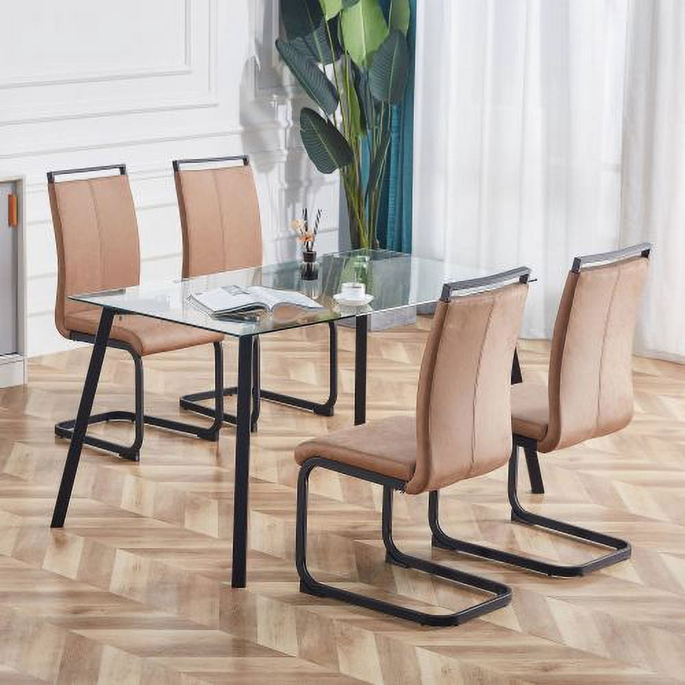 BSHTI Modern Dining Chairs,Leathaire Fabric High Back Upholstered Side Chair with C-shaped Tube Black Metal Legs for Dining Room Kitchen Vanity Patio Club Guest Office chair (Set of 4)