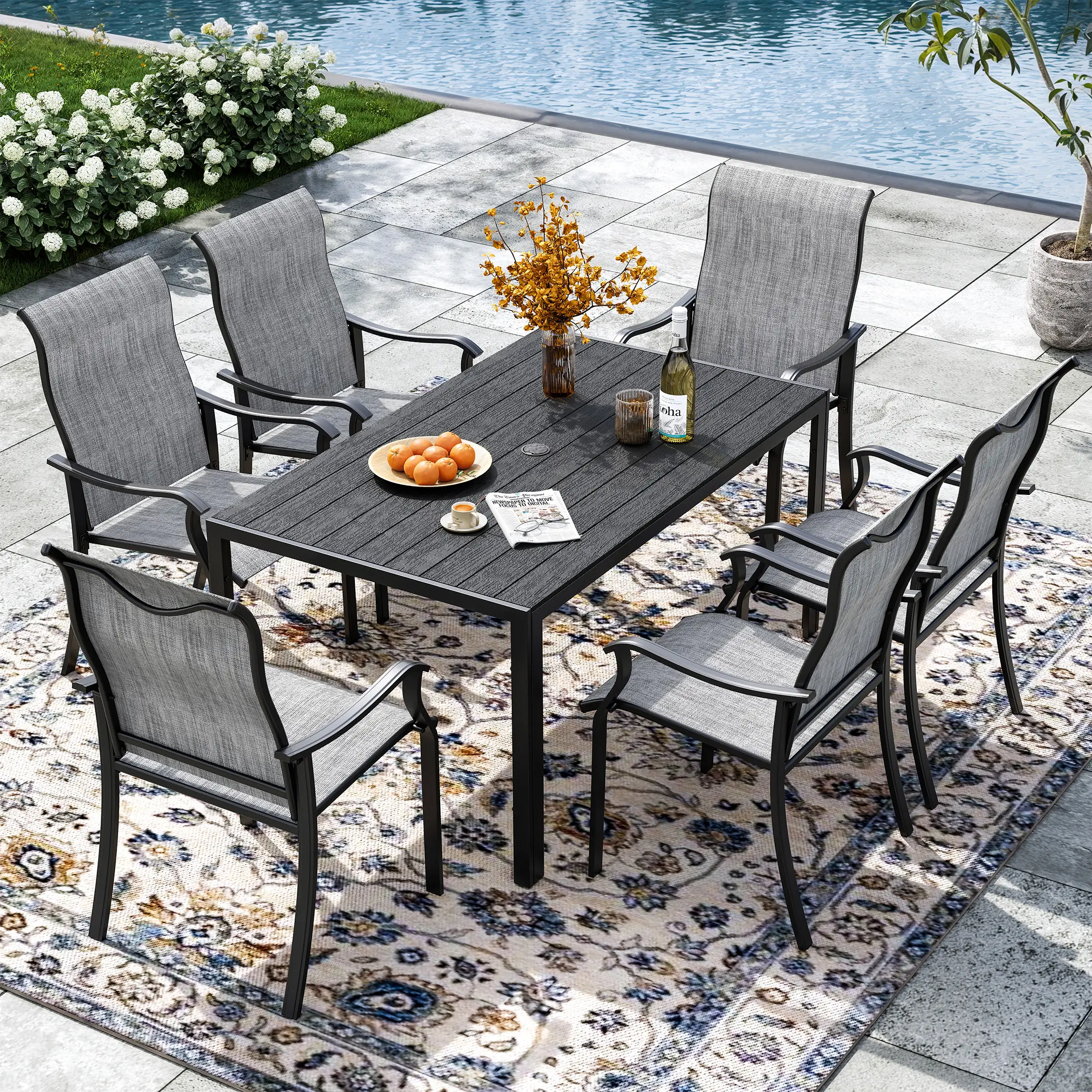 Techmilly Patio Chairs Set of 2, Outdoor Dining Chairs High Back with All Weather Breathable Textilene, Metal Frame for Lawn Garden Backyard Deck, Grey White