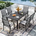 thumbnail image 3 of Techmilly Patio Chairs Set of 6, Outdoor Dining Chairs High Back with All Weather Breathable Textilene, Metal Frame for Lawn Garden Backyard Deck, Grey White, 3 of 9