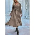 thumbnail image 5 of Button Detail Tiered Midi Dress, Brown, X-Large, 5 of 5