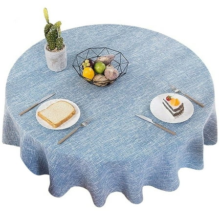 

Round Tablecloth Two Tone Linen Blend Circle Tablecloth stain Resistance Durable Table Cover For Dining Room Hotel Garden Picnic BBQ Party -Light Blue-260cm
