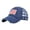G003- Navy, variant on Fourth of July Commemorative Caps, Unisex Casual Headwear, Black Mesh Fabric, Fabric Cotton Fabric, Frayed Distressed Brim, American Flag Embroidery, Adjustable, Navy Blue, 1 Pc
