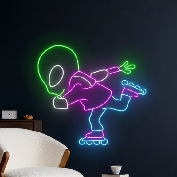 Handmadetneonsign Alien Roller Skate Led Sign, Alien Roller Skate Neon Light, Swag Alien Neon Sign