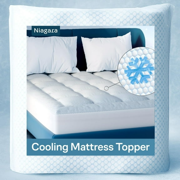 Cooling Mattress Pad Queen Size, Pillow Top Topper for Back Pain Support, Quilted Stretchable Fabric Fits 8-20 Inch Mattresses, Breathable & Machine Washable, White