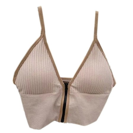 

GAOCOLD Deep V Neck Crop Top Sexy Front Open Bra Spaghetti Strap Padded Tank Tops