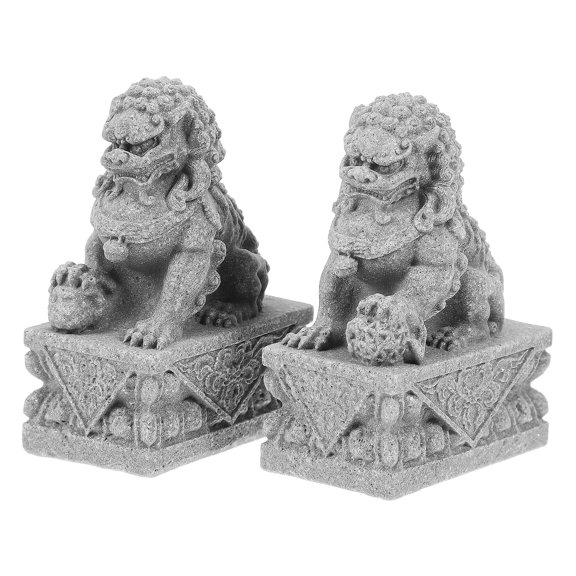 HEMOTON Stone Lion Ornament Statue Outdoor Sculpture Decor Garden Statues Gifts Office Grey
