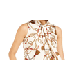 thumbnail image 2 of Bar III Women's Printed Tie Neck Top Beige Size Small, 2 of 3