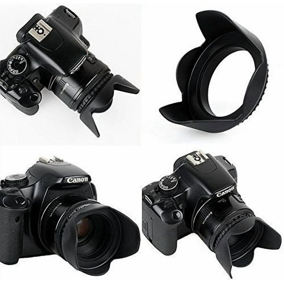 Pro Hard Lens Hood with Collar Clamp For Canon EOS Rebel T7i SL2 77D (58mm compatible)
