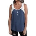 thumbnail image 1 of Gibobby Cuello Casual Bloqueo Patchwork Colisión Chaleco Color Mujer Botón Tops Blusa redonda Mujer(Azul,M), 1 of 5