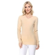 YEMAK Women's Knit Sweater Pullover – Long Sleeve V-Neck Basic Classic Casual Knitted Soft Lightweight T-Shirt Top