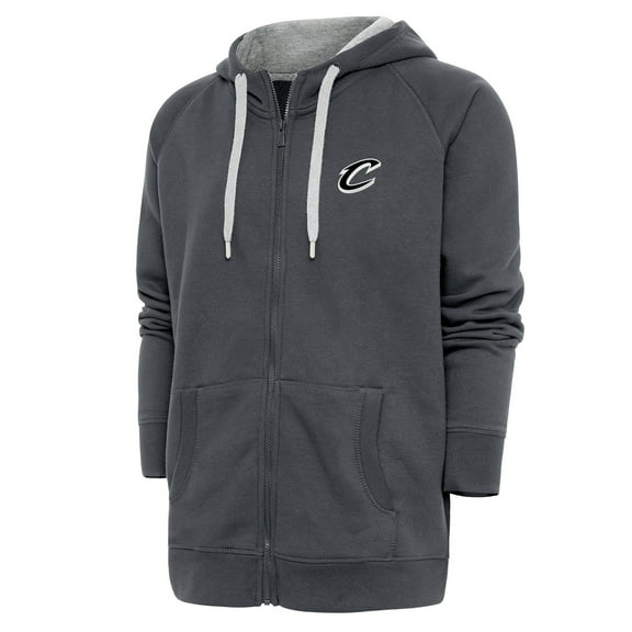 Men's Antigua Charcoal Cleveland Cavaliers Metallic Logo Victory Raglan Full-Zip Hoodie