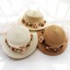 thumbnail image 3 of Sombrero de Sol para padres e hijos, gorra de cubo con lazo de encaje, flores, cinta plana, sombrero de paja para playa, color beige, Panamá, novedad de verano, 2019, 3 of 4