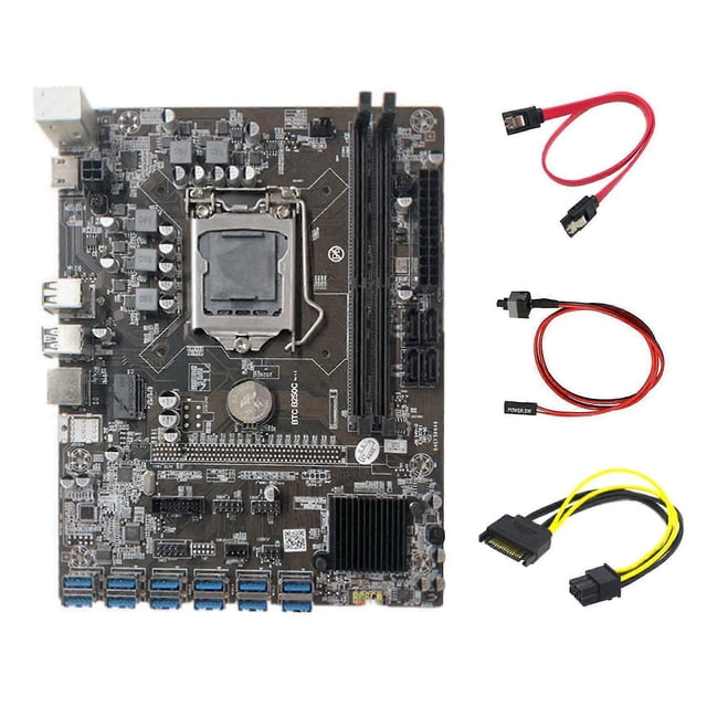 B250C Miner Motherboard+SATA 15Pin to 6Pin Cable+SATA Cable+Switch Cable 12 PCIE to USB3.0 GPU Slot