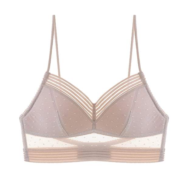 Gibobby Lencería de encaje Día de San Valentín para mujer Sujetador ultrafino de verano para mujer, ropa interior sin anillo de , sujetador francés Sexy con espalda abier(Beige, 3XL)