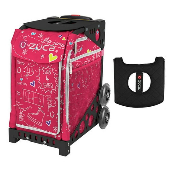 Zuca 18" Sport Bag - Pink SK8 with Non-Flashing Wheels and Black/Pink Seat Cover (Black Frame)