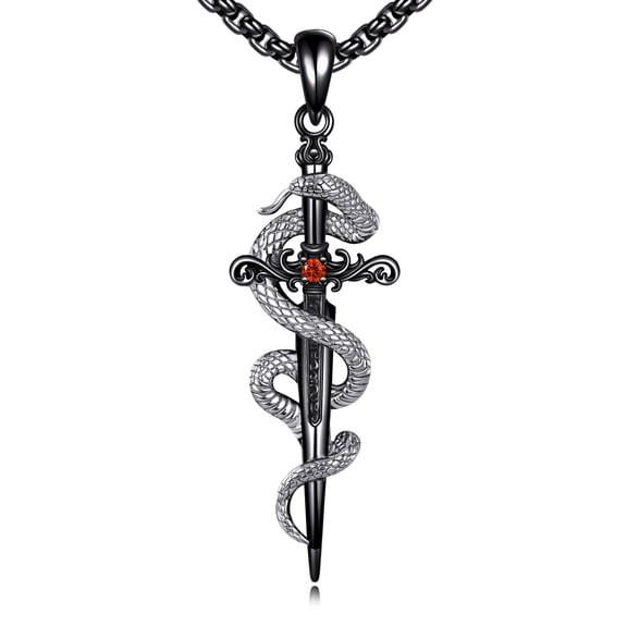 YAFEINI Gothic Sword Necklace Sterling Silver Snake Cross Pendant Dagger Jewelry Gift for Women Men