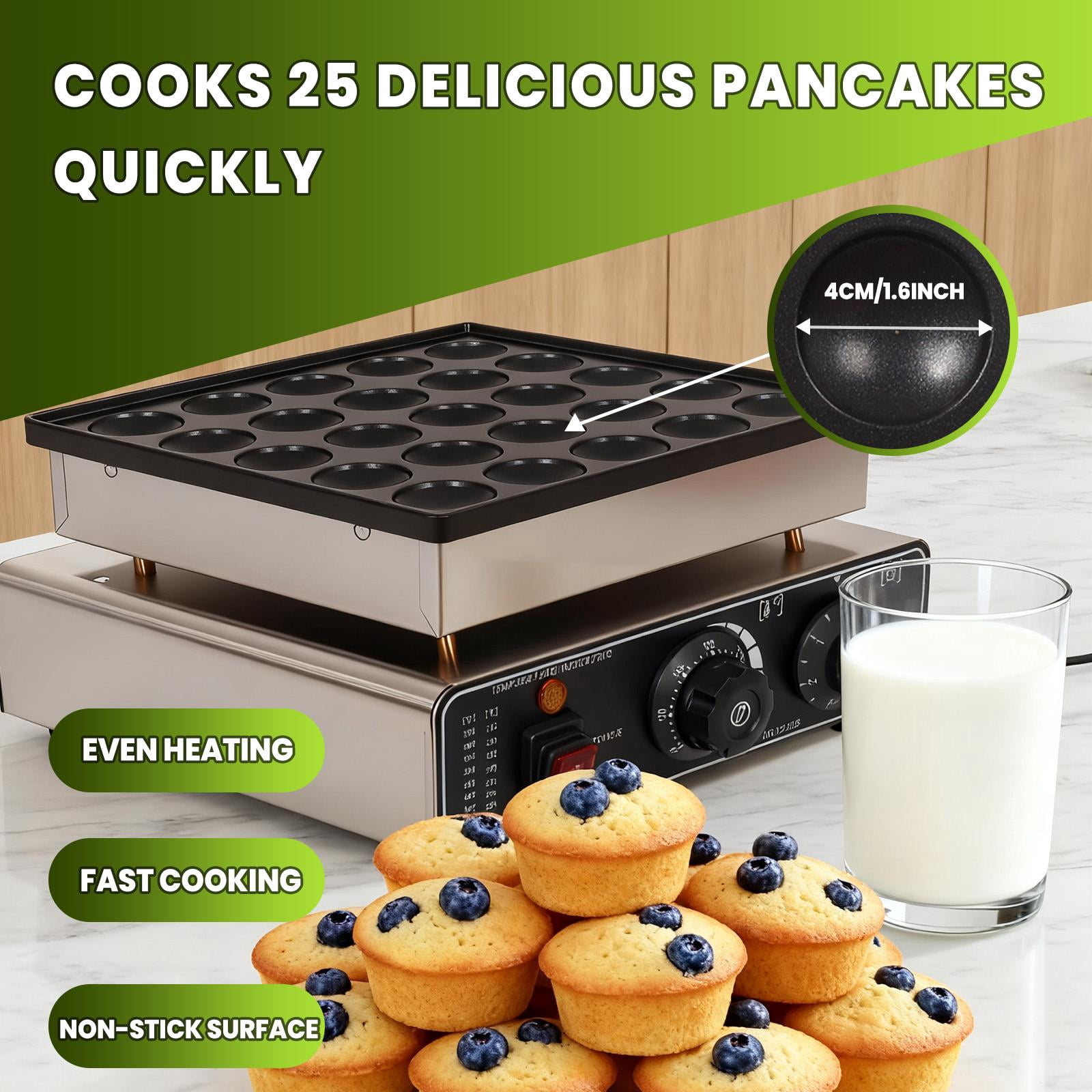 110V 900W Dutch Muffin Waffle Baker, 25PCS Mini Pancake Maker with Adjustable Temperature 50-300°C, Dorayaki Maker for Kids Snacks