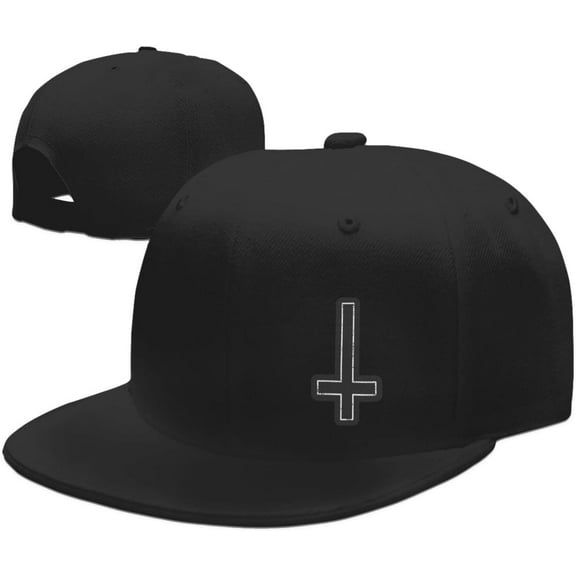 Demonic Inverted Cross Hats for Men and Women Flat Bill Baseball Cap Adult Adjustable Trucker Black