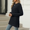 thumbnail image 5 of HAiming Womens Long Sleeve Shirts Solid Color Round Neck Side Split Tops 2025 Casual Loose Soft Blouse with Pocket, 5 of 6