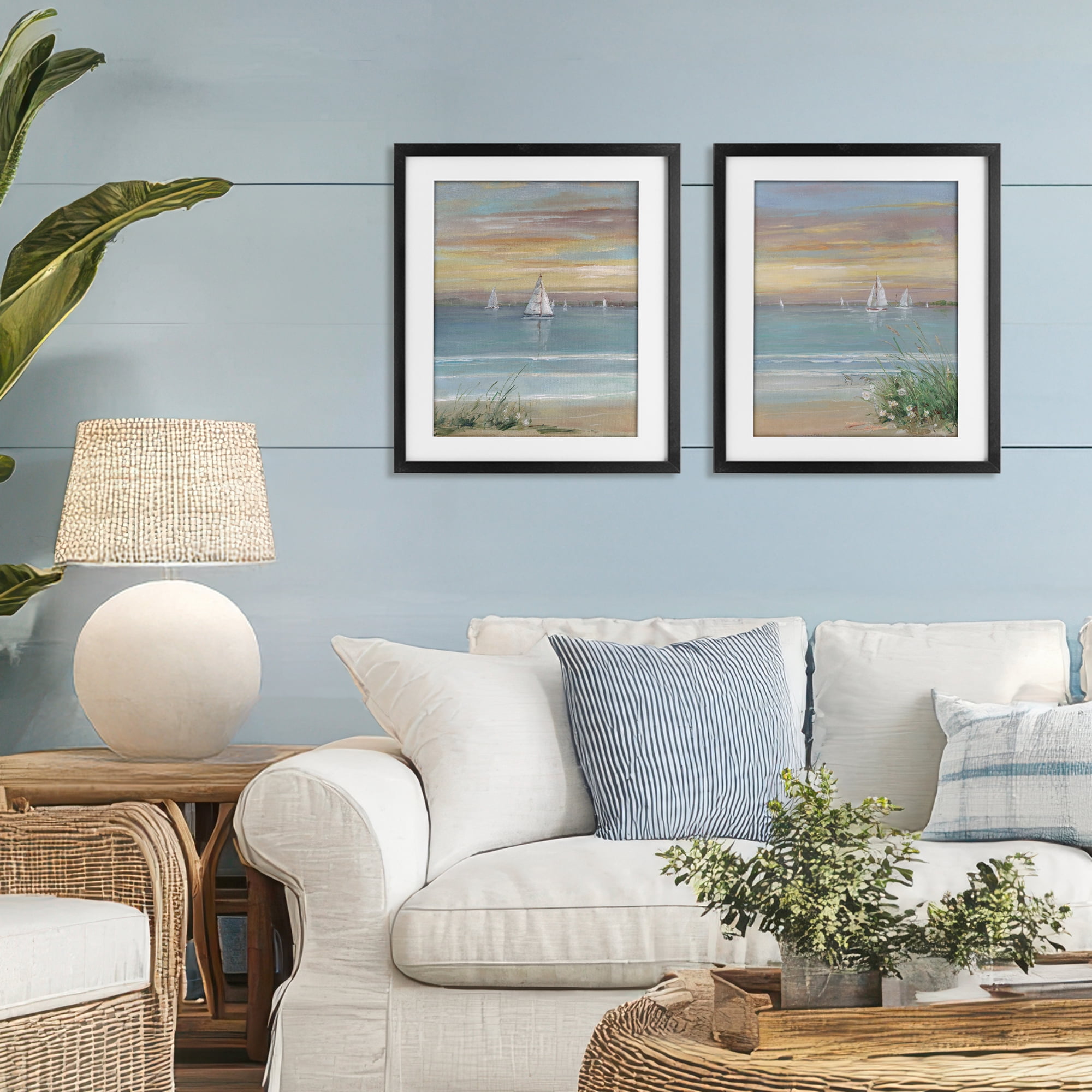 Stupell Industries Summer Shore Panorama 2 Piece Black Framed Print Under Glass Set, design by Sally Swatland