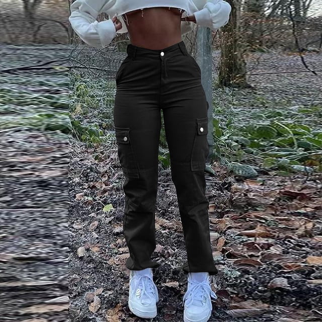Cargo Jeans For Women Mid With Elastic Waist Plus Size Skinny Lifting Denim With Pockets