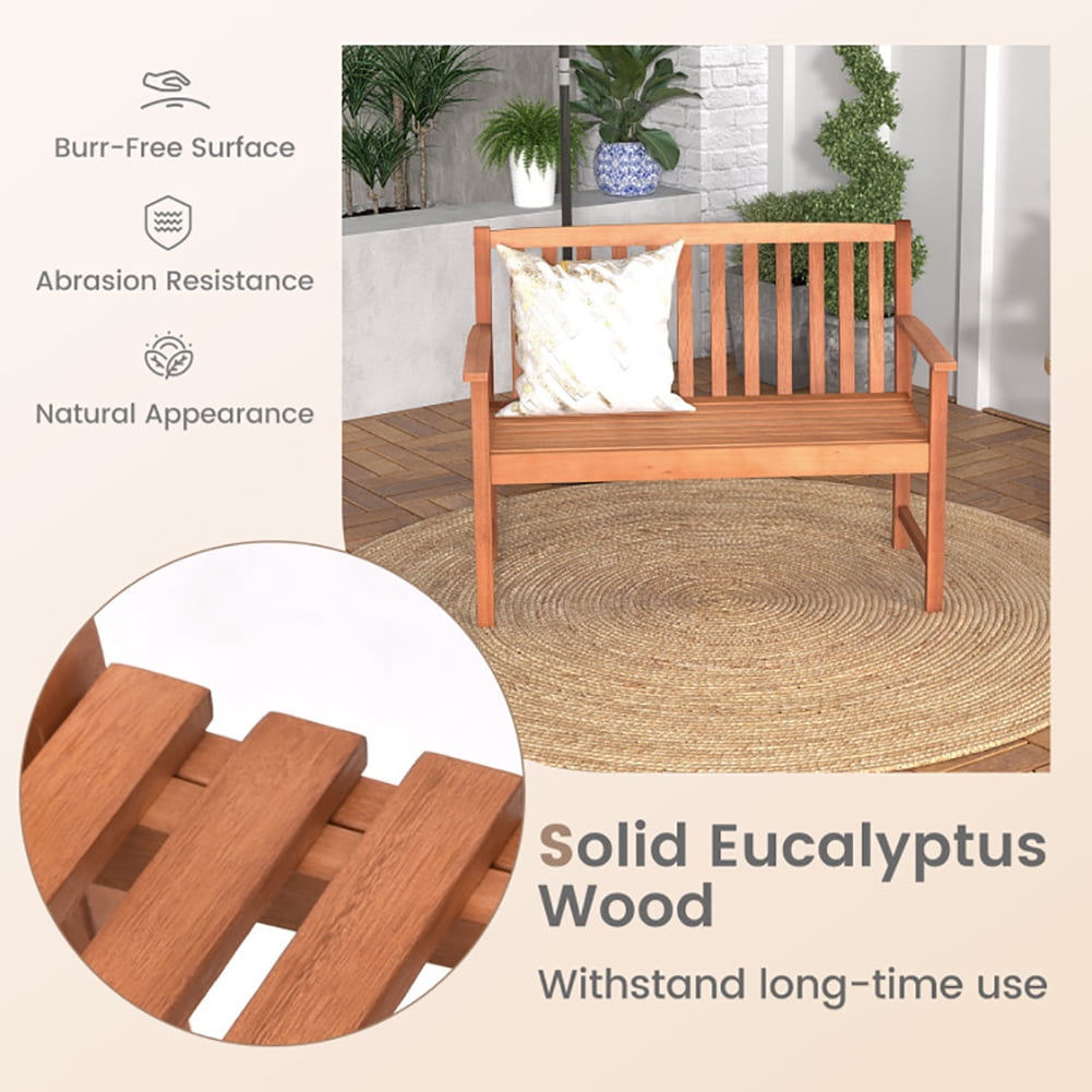 Aimee Lii 2-Seat Patio Wood Bench with Cozy Armrests and Backrest, Outdoor Patio Furniture Aimee Lii 2-Seat Patio Wood Bench with Cozy Armrests and Backrest, Outdoor Patio Furniture
