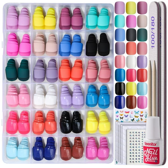 Press on Nails Teenitor Short Square 576 unidades con pegamento y pegatinas