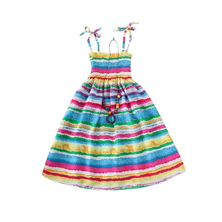 

EQWLJWE Mommy And Me Clothes Rainbow Sling Dress Boho Beach Mother Daughter Dresses Family Look Contains Necklace Gift Christmas Pajamas for Family Holiday Clearance