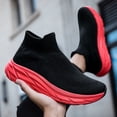 thumbnail image 3 of Black High-Top Sock Slip-On Knit Mesh Thick Wave Sole Casual Walking Sneakers, 3 of 4