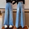 thumbnail image 7 of oqasdz Girls Wide Leg Denim Pants with Embroidery and Applique Patchwork Stretch Jeans for Youth Versatile Casual Dailywear, 7 of 7