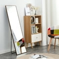 thumbnail image 3 of 60*17-Inch Rectangular Full Body Mirror with Bracket, Modern Hanging Makeup Wall Mirror with Solid Wood Frame, Dressing Mirror for Living Room, Bedroom, Bathroom, Apartment, Dorm, Brown, 3 of 9