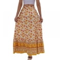 thumbnail image 3 of Baywell Womens Maxi Skirt Floral Printed Beach Pleated High Waisted A-Line Long Skirts, Yellow, XL, 3 of 12