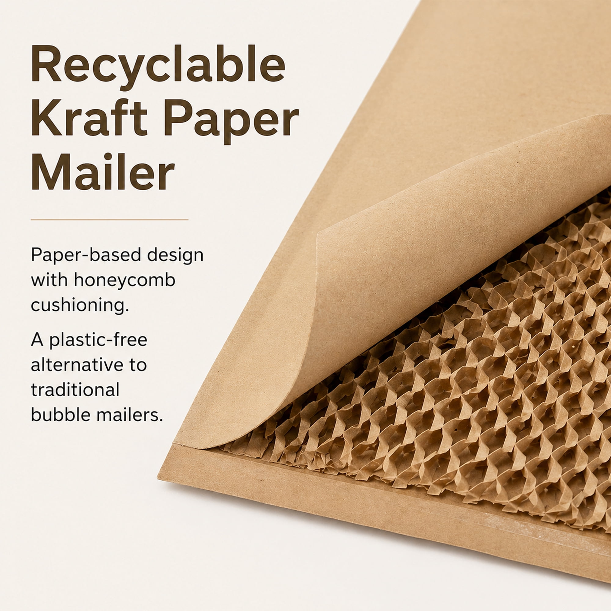 Honeycomb Padded Mailers #5, 10.5 x 16 in, Recyclable Kraft Shipping Envelopes, Self-Seal, 100 Pack
