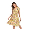 thumbnail image 4 of Fridja Robe Décontractée à Fleurs pour Femmes à Manches Courtes, Robe d'Été de Plage avec Ceinture, 4 of 8