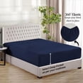 thumbnail image 3 of 1-Piece 500 Thread Count Egyptian Cotton Fitted Sheet, California King Size - Breathable, Cooling, Fits 14-16 Inch Deep Pocket – Navy Blue, 3 of 4